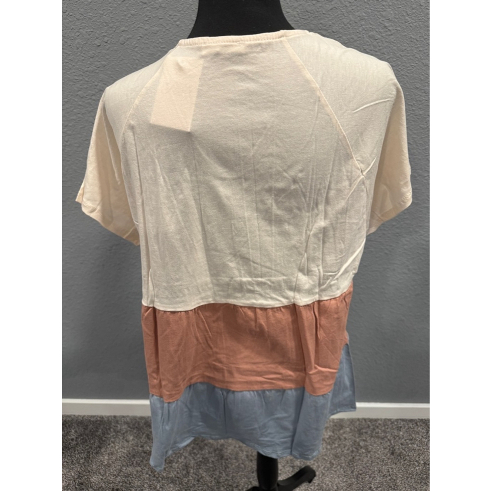 Cotton Bleu Color Block Tiered V-Neck Top, Sz Small NWOT - Picture 10 of 12